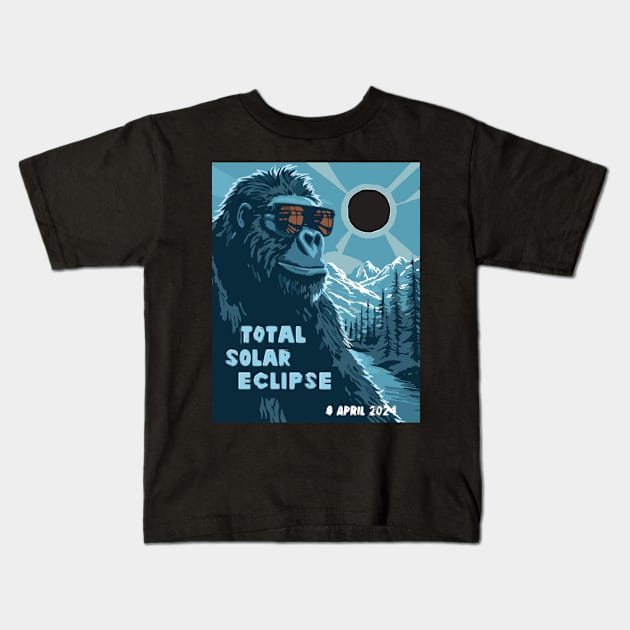 Cool Bigfoot Solar Eclipse 2024 Memorabilia Kids T-Shirt by Obotan Mmienu